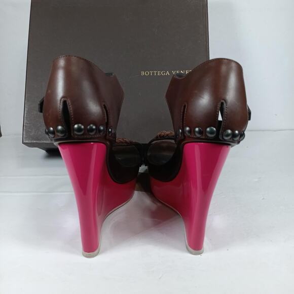 Bottega Veneta | Fuchsia Brown Leather Platform Wedge SZ 38 (US 8) - Picture 5 of 5